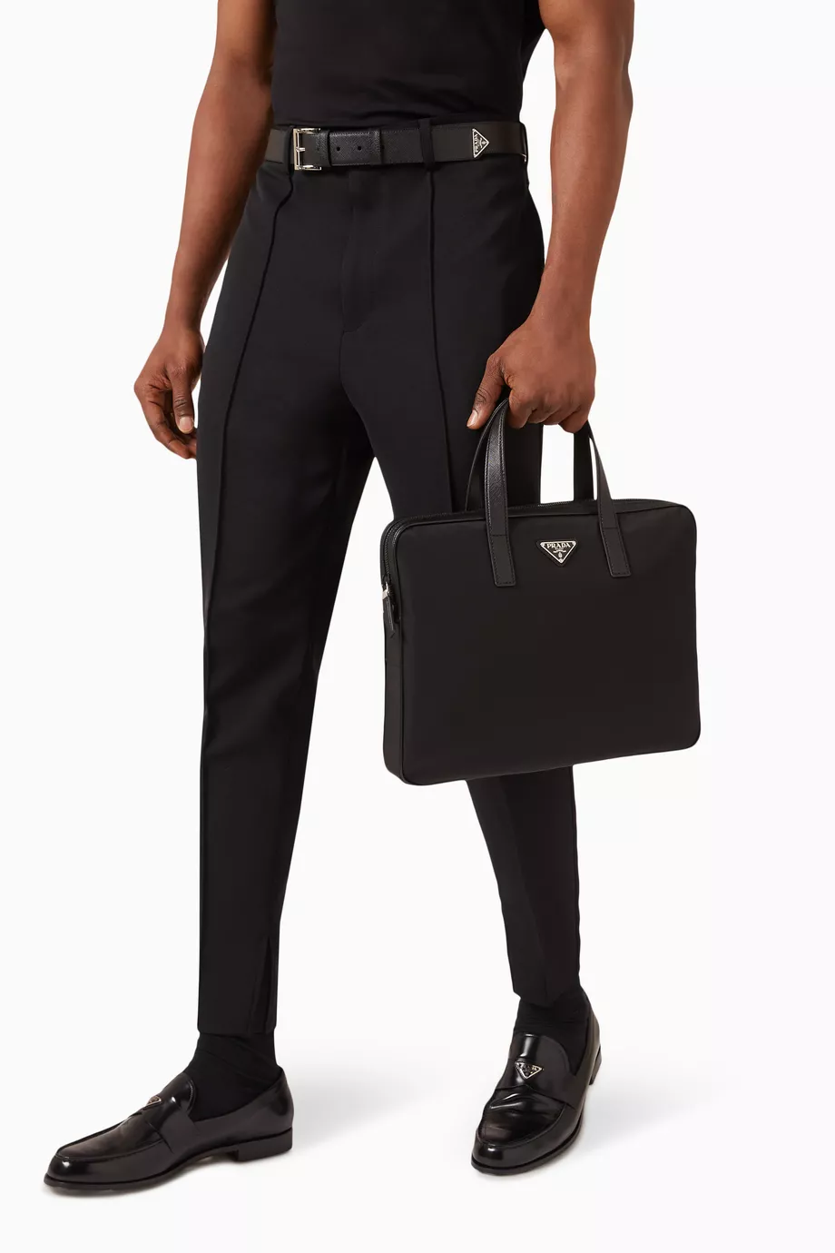 Buy Prada Black Signature Logo Work Bag in Re Nylon For Men Online Ounass Saudi