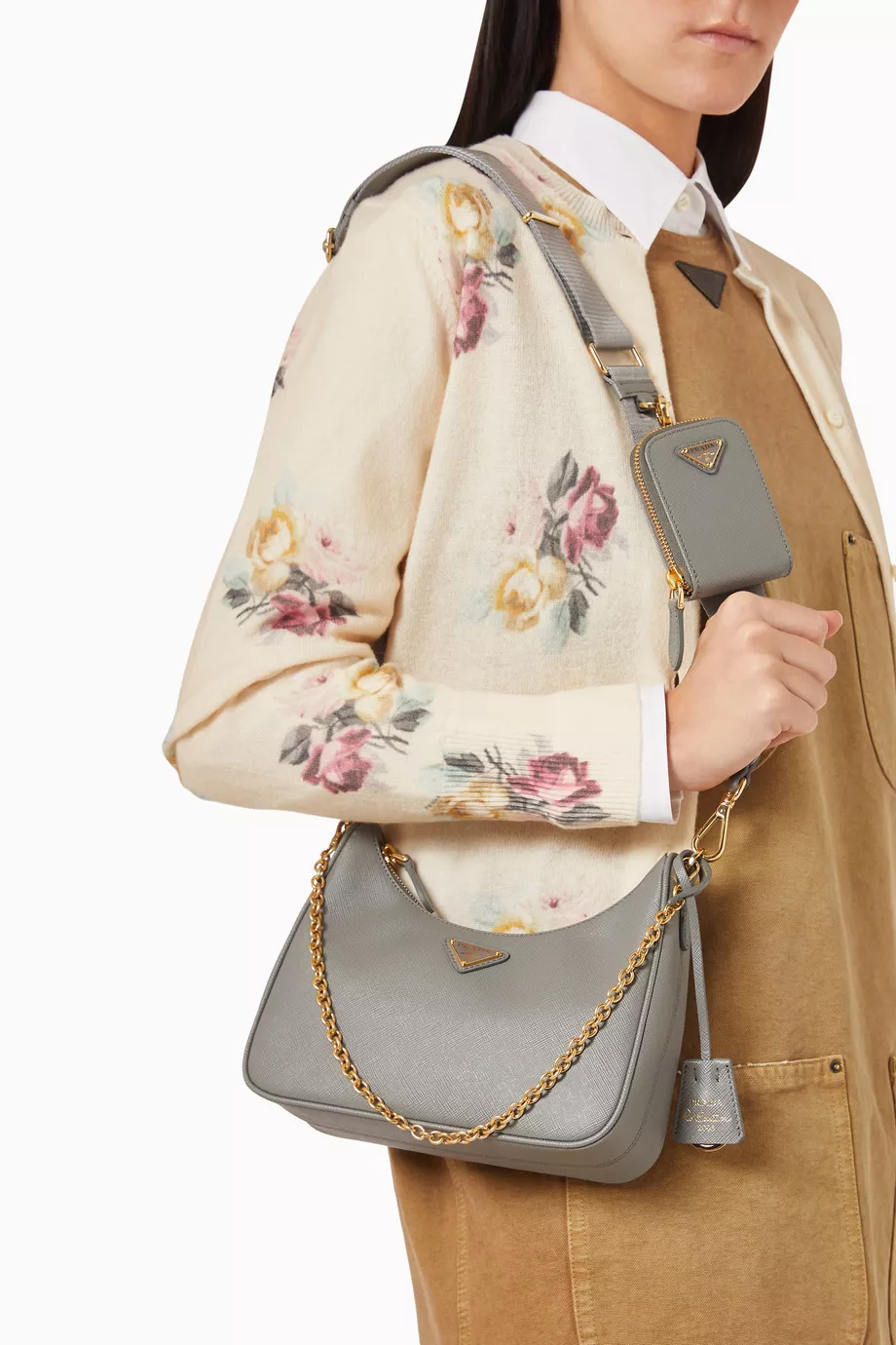 Re Edition 2005 Saffiano Leather Prada Purse Grey Saffiano Leather