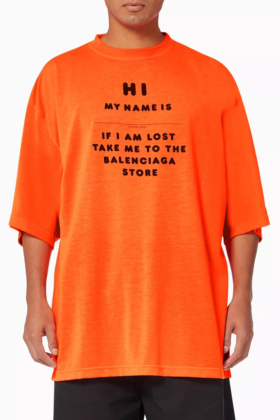 Buy Balenciaga Orange Hi My Name Is Wide Fit T-shirt in Jersey For