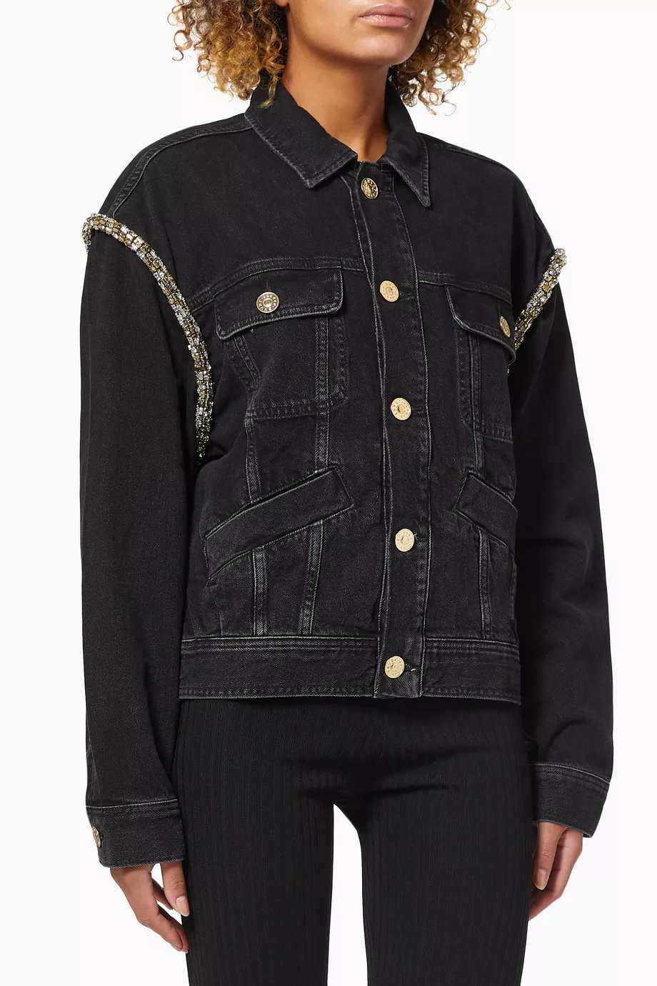 Buy SANDRO Black Paloma Embellished Jacket in Denim For Women Online Ounass Saudi