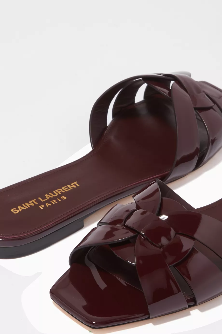 Buy SAINT LAURENT Burgundy Tribute Flat Sandals in Patent Leather For Women Online Ounass Saudi