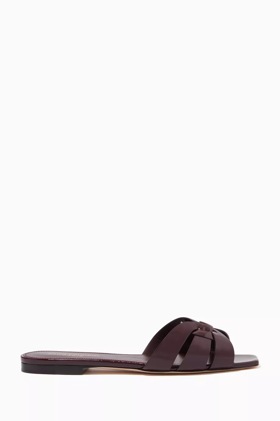 Buy SAINT LAURENT Burgundy Tribute Flat Sandals in Patent Leather For Women Online Ounass Saudi