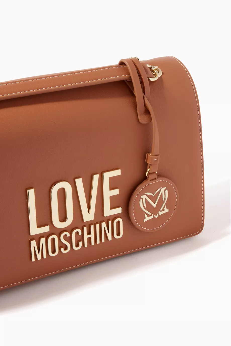 Buy Love Moschino Brown Metal Logo Shoulder Bag in Faux Leather 