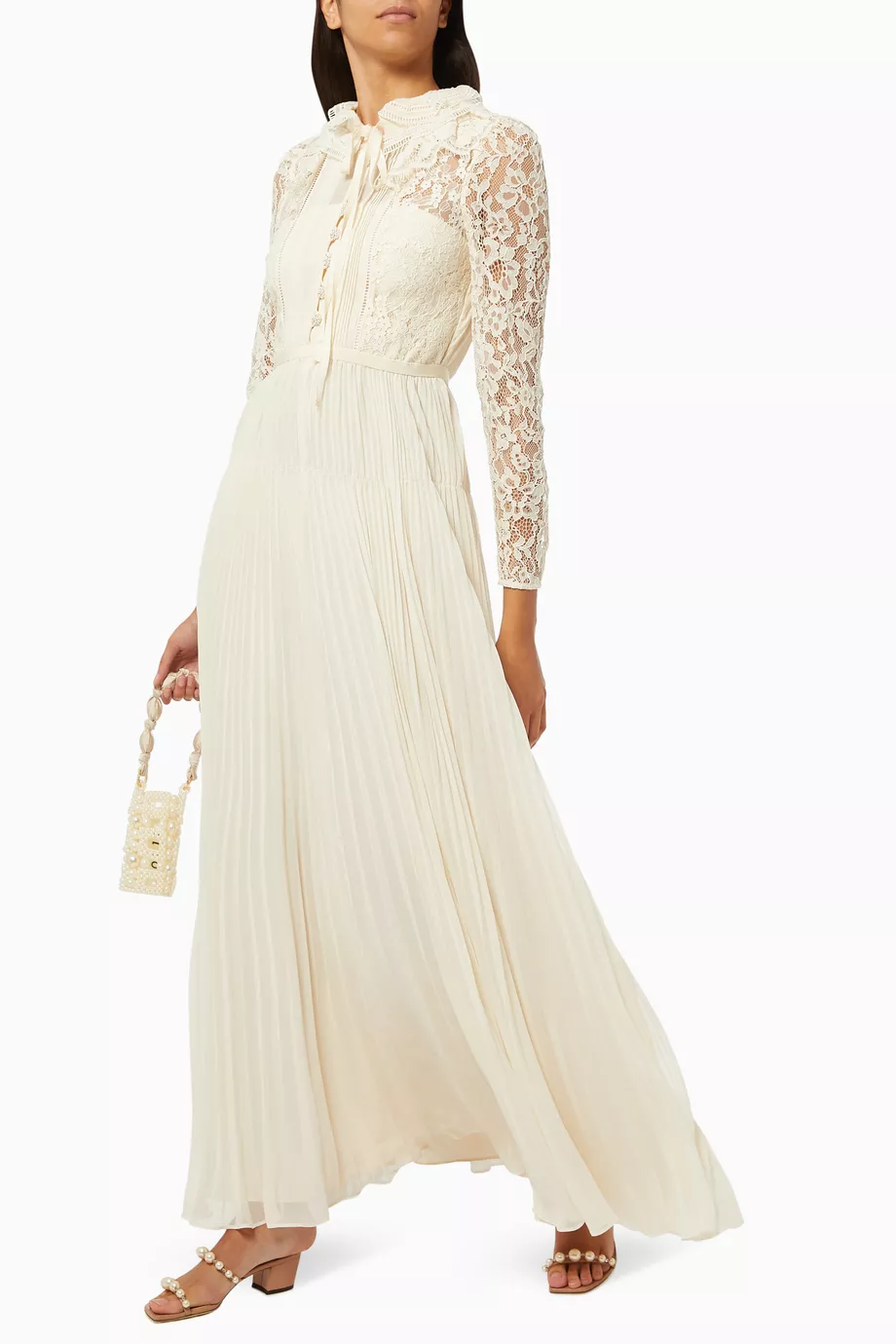 self portrait ivory chiffon maxi dress self-portrait - Cream Chiffon Lace Midi Dress