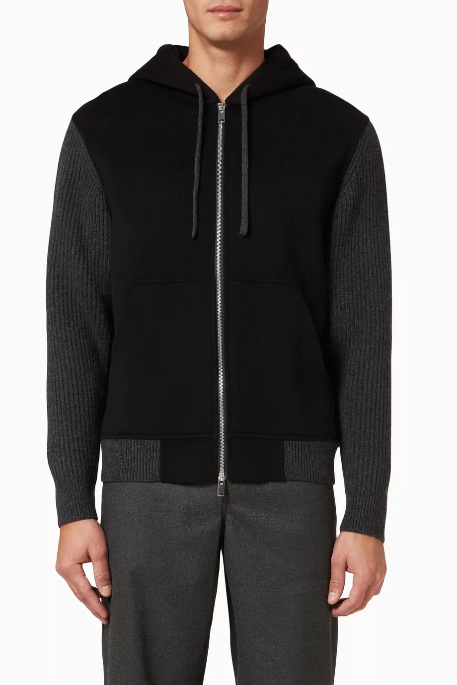 Buy Theory Black Haskel Zip Hoodie in Wool Cashmere For Men Online Ounass Saudi