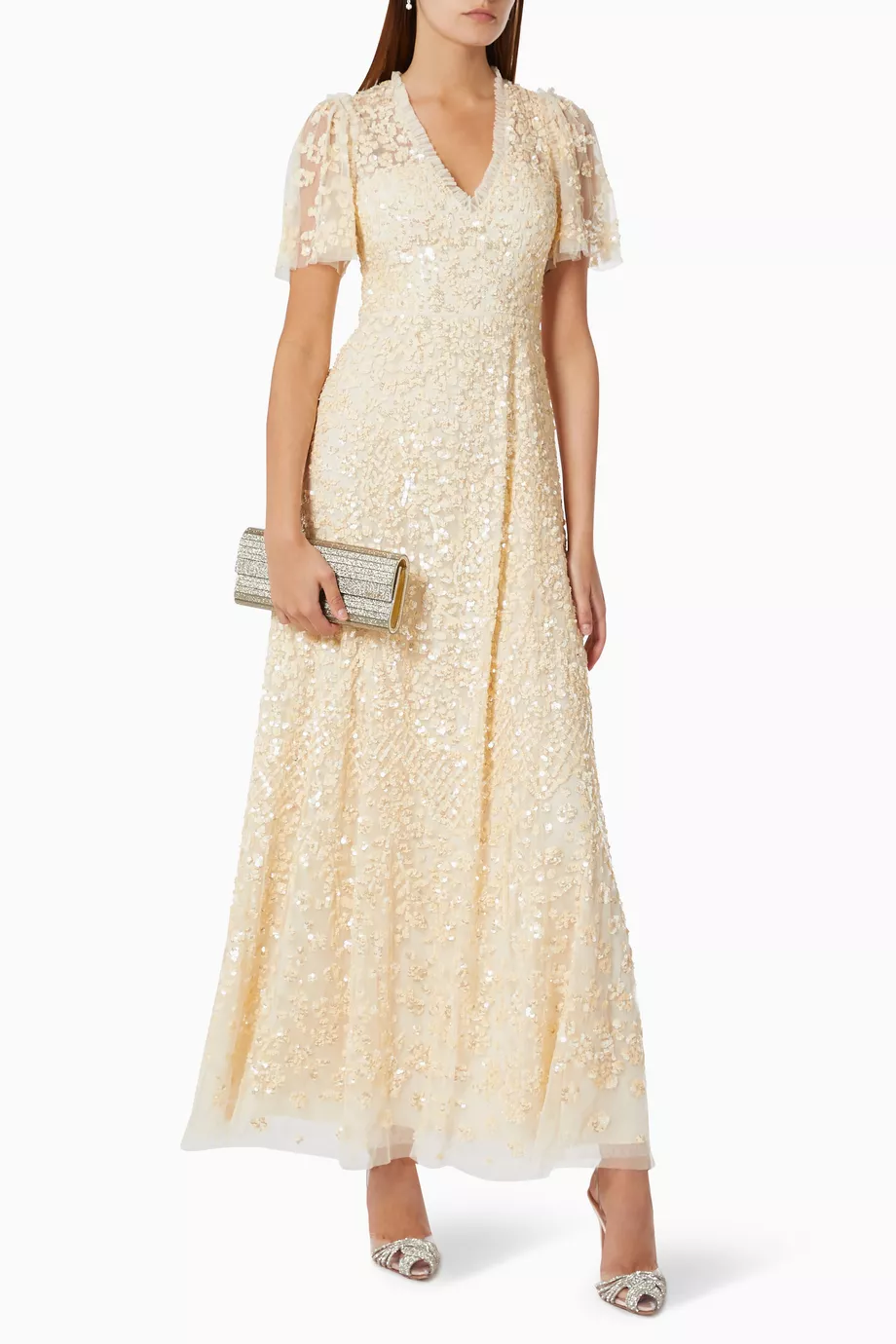 slim fit dress slacks Angeline Sequin Gown – Cream