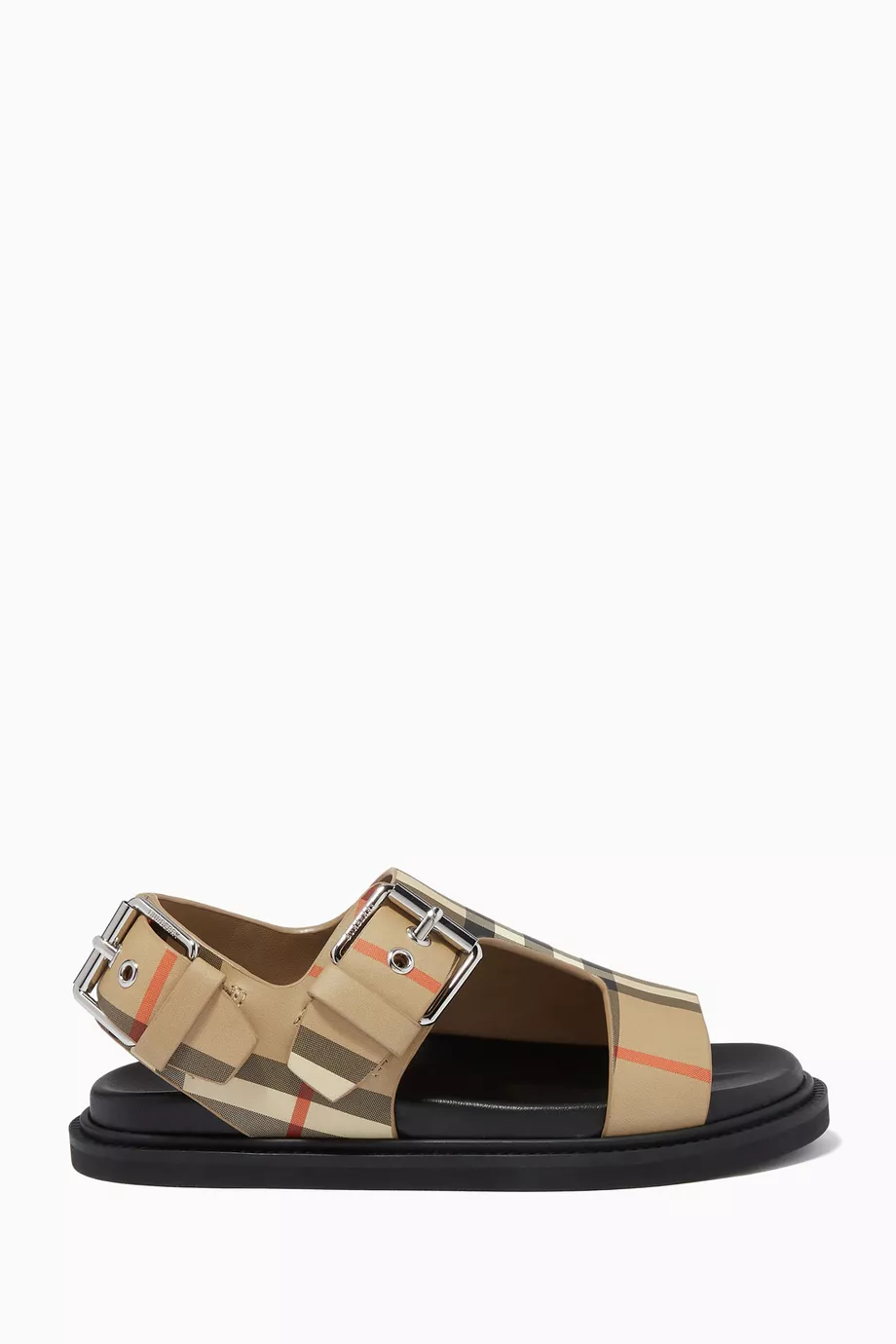 Buy Burberry Neutral Vintage Check Sandals in Leather For