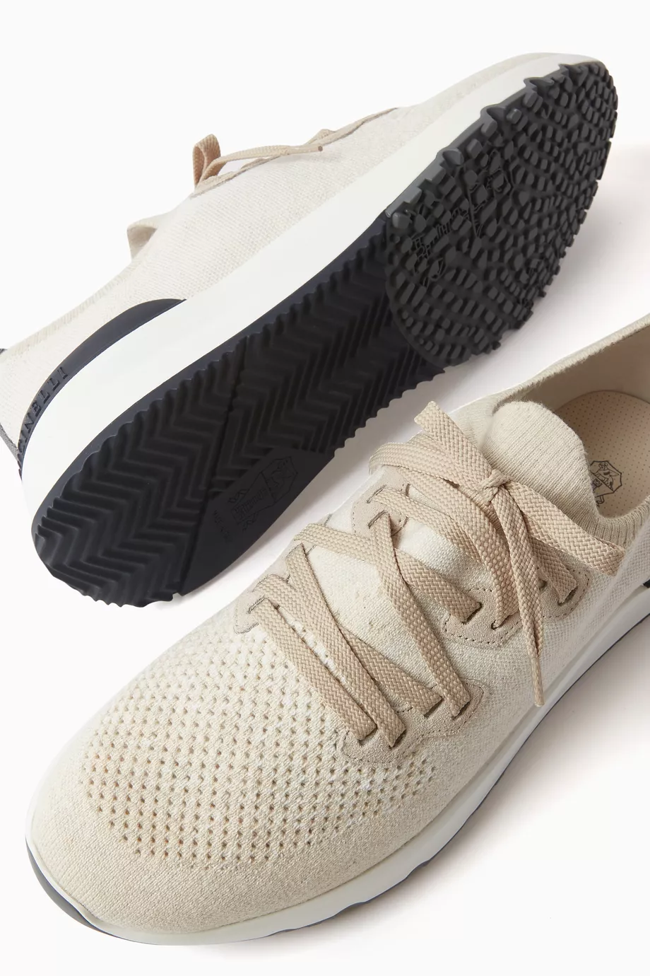 【送料&関税込】Brunello Cucinelli Cotton Knit, Washed Suede Brunello Cucinelli Cotton knit sneakers - Men | MZUKISO250CW751