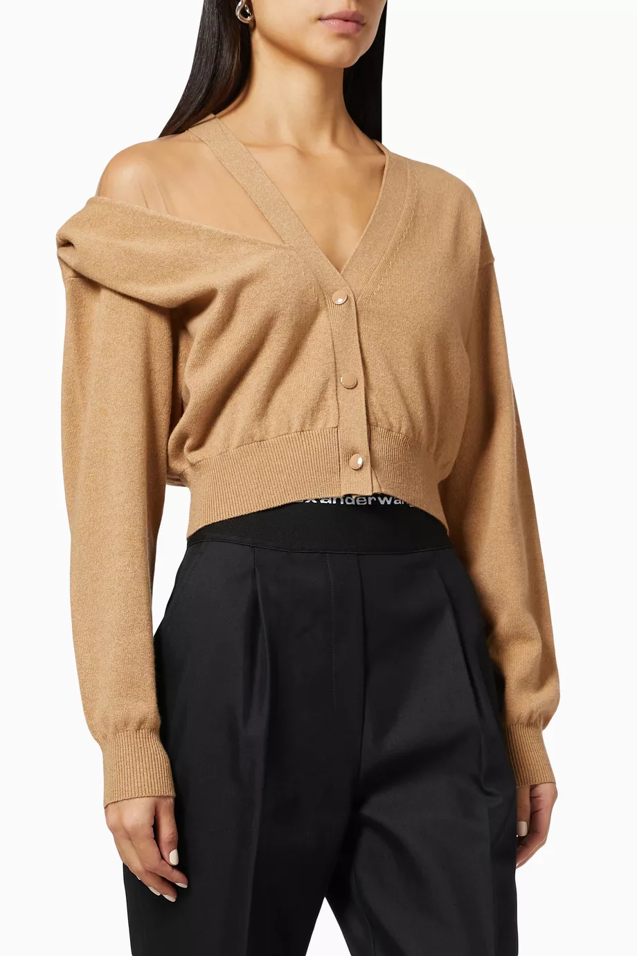 Buy Alexander Wang Neutral Illusion Tulle Cardigan in Wool Cashmere For Women Online Ounass Saudi