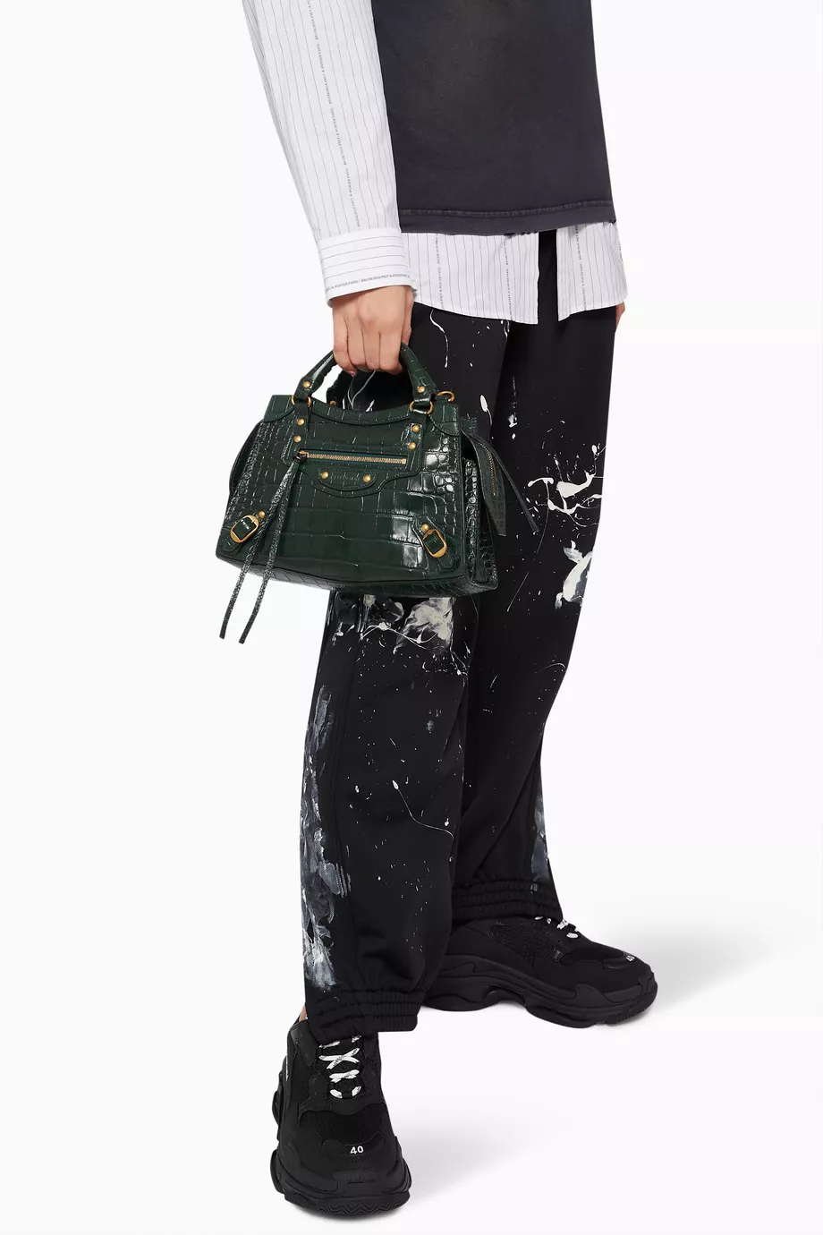 Buy Balenciaga Green Neo Classic Small Top Handle Bag in Croc