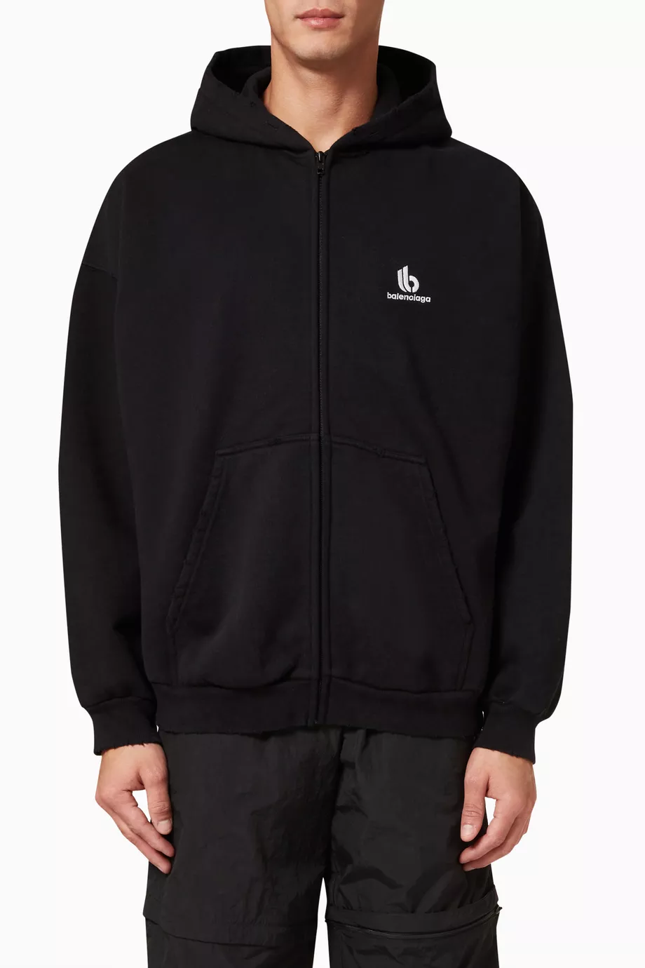 Buy Balenciaga Black Double B Zip Hoodie in Cotton Fleece For Men Online Ounass Saudi