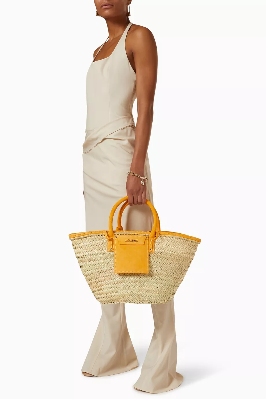 Buy Jacquemus Orange Le Panier Soleil Basket Bag in Raffia Suede
