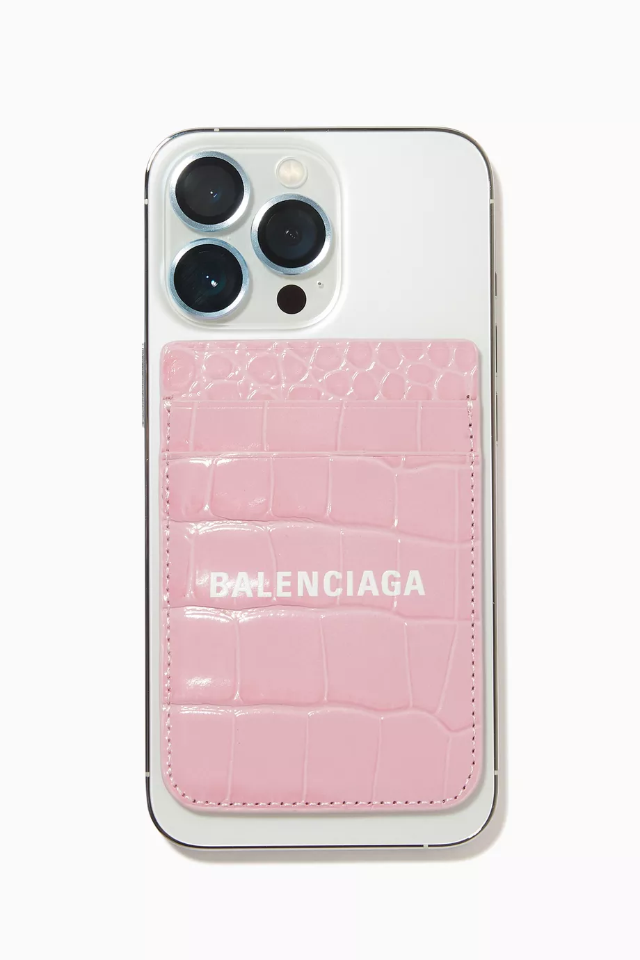 Buy Balenciaga Pink Cash iPhone Magnetic Card Holder in Croc
