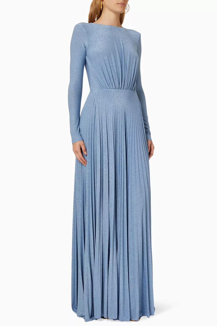 elisabetta franchi blue dress Elisabetta Franchi One-shoulder red carpet dress with belt – luxury-24 main image 1