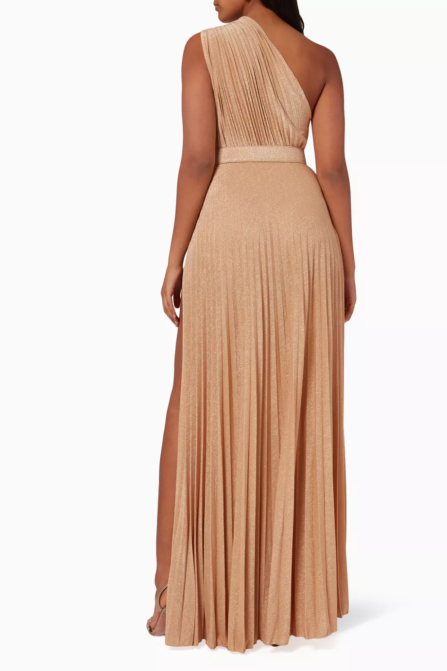 Buy Elisabetta Franchi Orange One-shoulder Gown with Belt in