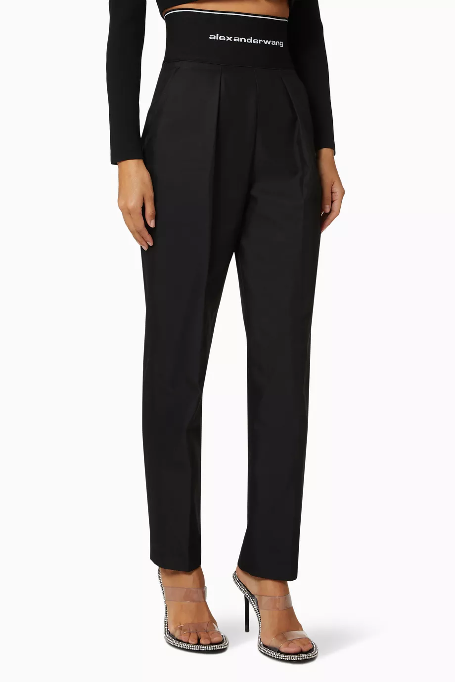 【送料&関税込】Alexander Wang Tailored Logo Pants Alexander Wang Women Logo Carrot Pants, High Waist, Black