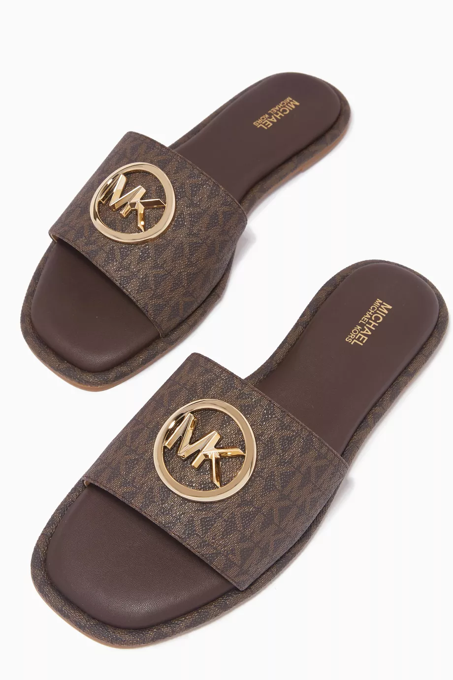 Buy Michael Kors Brown Hayworth Slide Sandals in Logo Canvas For Women Online Ounass Saudi