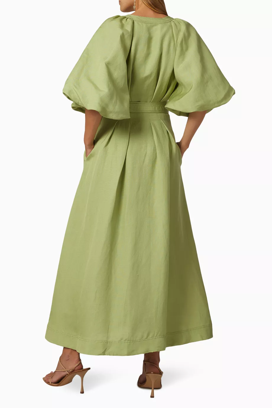 Buy Aje Green Evermore Midi Dress in Linen For Women Online | Ounass Saudi