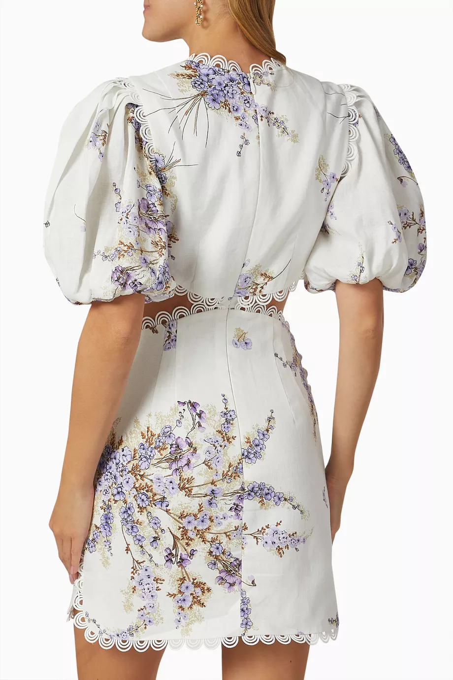 zimmermann jude cut out mini dress ZIMMERMANN Jude Floral-Print Cutout Linen-Voile Mini Dress