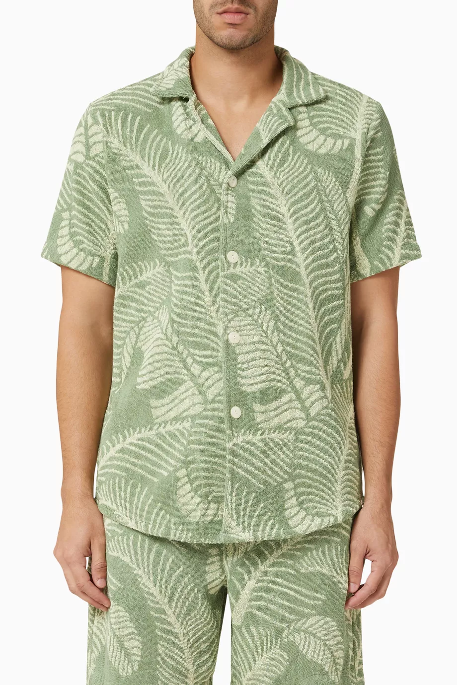 Buy OAS Green Banana Leaf Cuba Shirt in Cotton Terry For Men