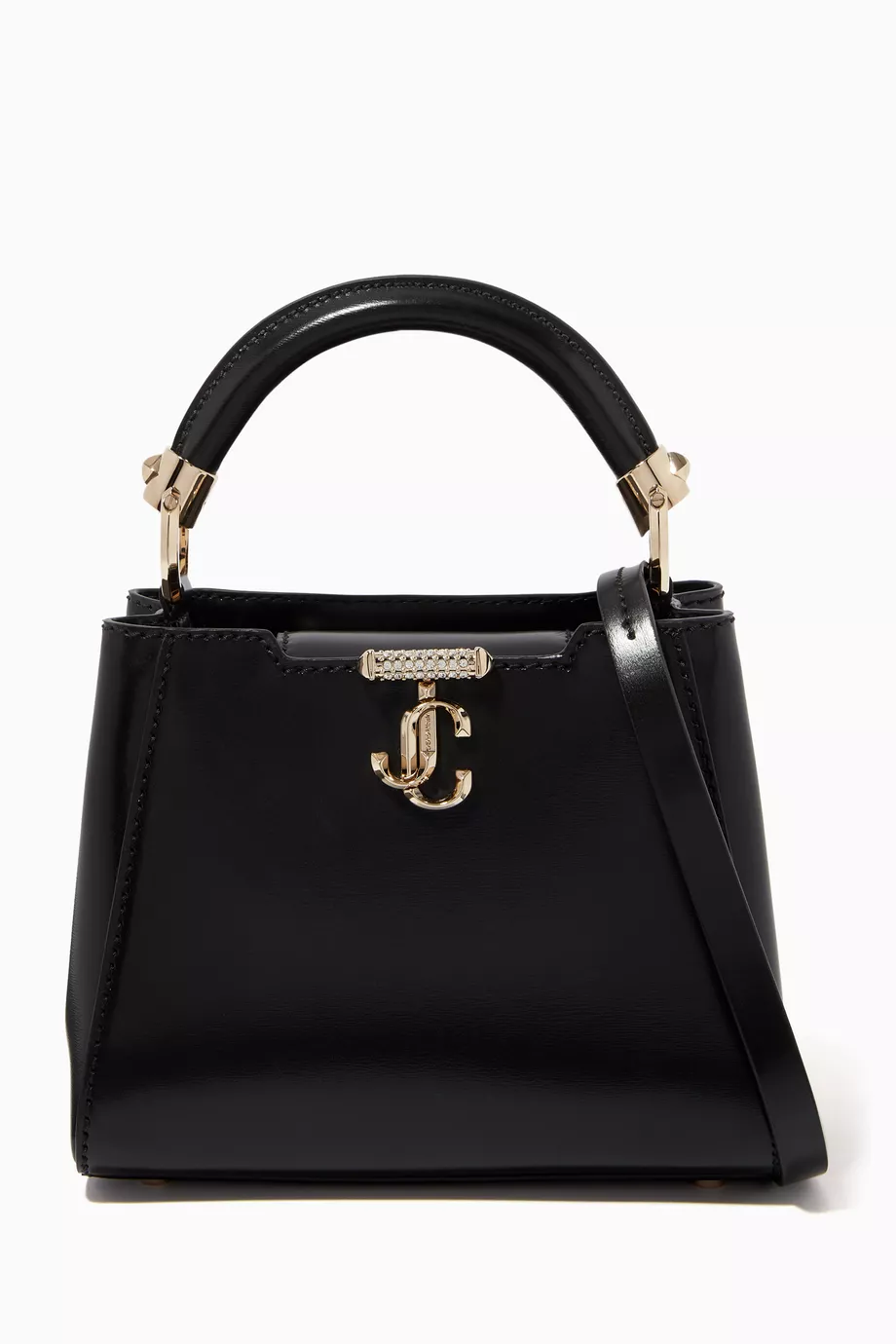 Buy Jimmy Choo Black Mini Varenne Top Handle Bag in Leather