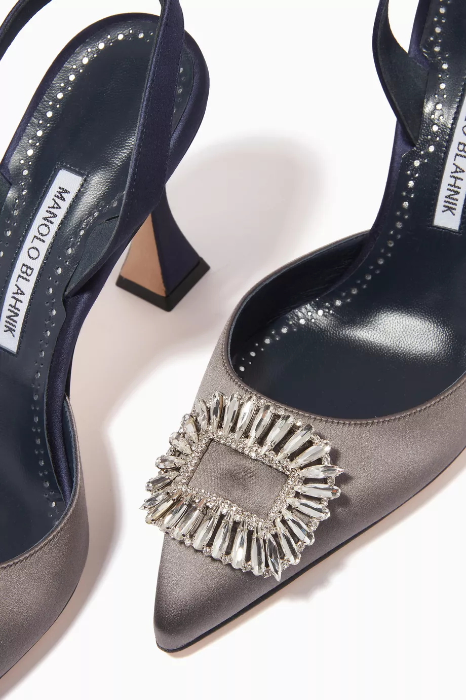 Buy Manolo Blahnik Grey Prietasli Slingback Pumps in Satin Leather For Women Online Ounass Saudi