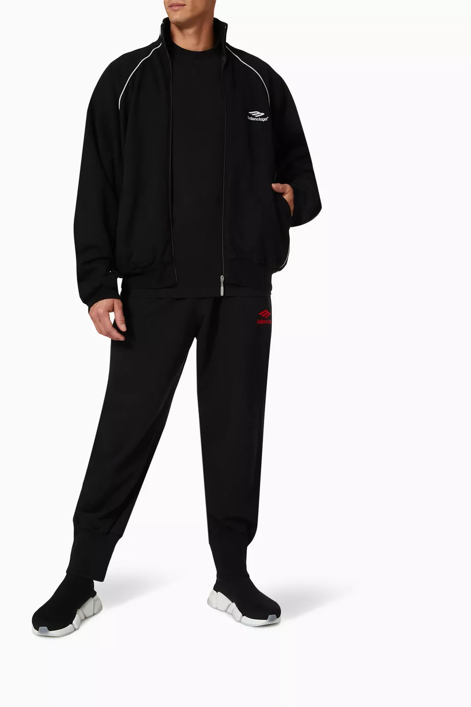 Buy Balenciaga Black 3B Sports Icon Tracksuit Jacket in Fleece For Men Online Ounass Saudi