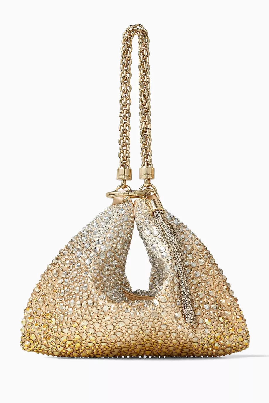 Buy Jimmy Choo Gold Medium Callie Degrade Crystal embellished Clutch Bag in Satin For Women Online Ounass Saudi