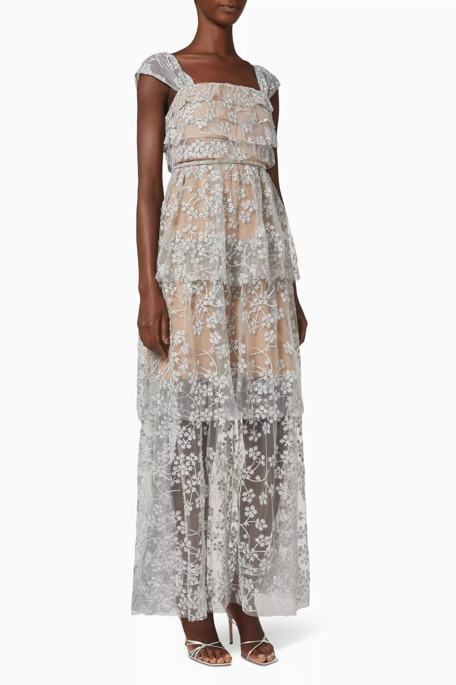 Buy Self-Portrait Silver Blossom Tiered Maxi Dress For Women Online |  Ounass Saudi