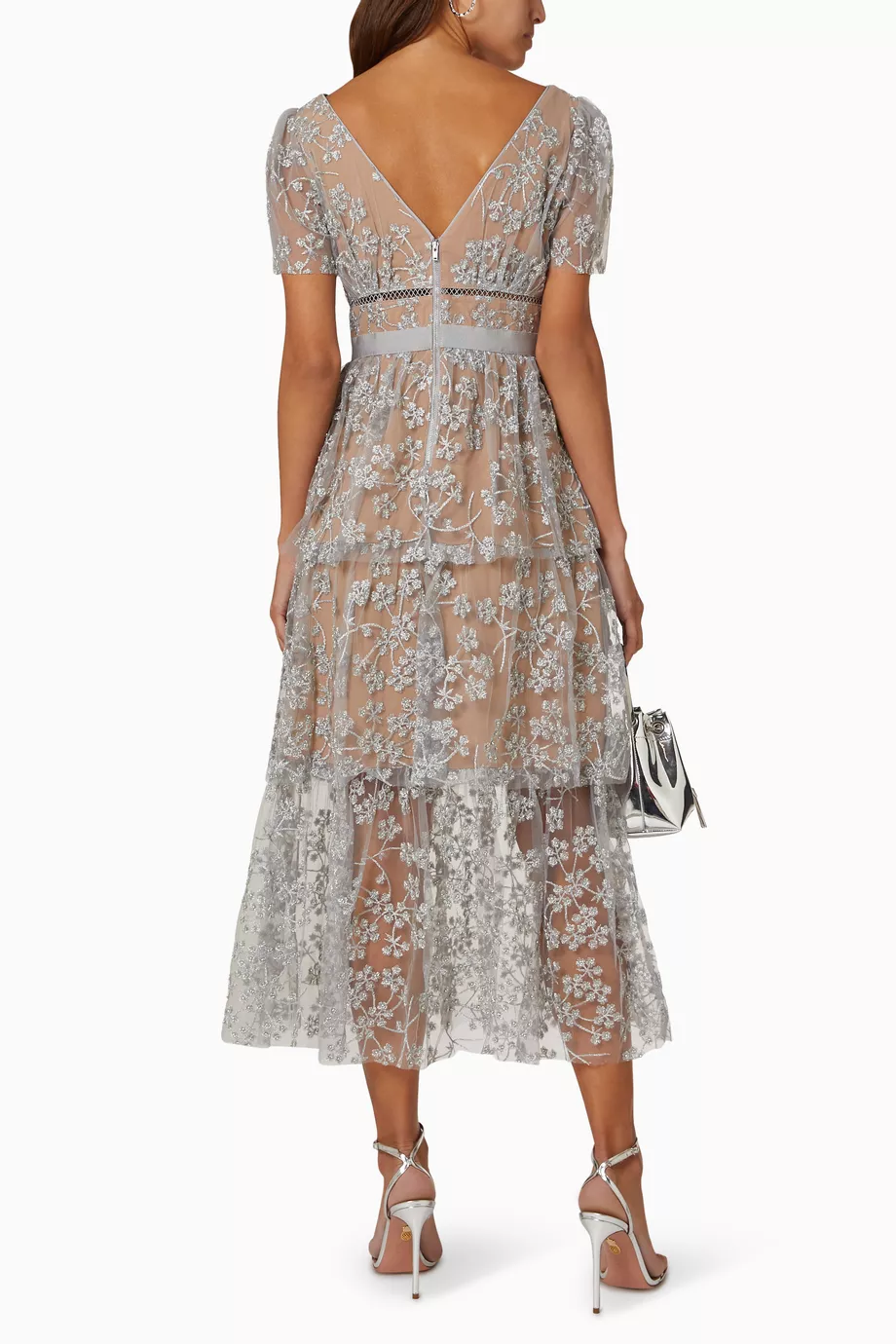 Buy Self-Portrait Silver Blossom Tiered Midi Dress For Women Online |  Ounass Saudi