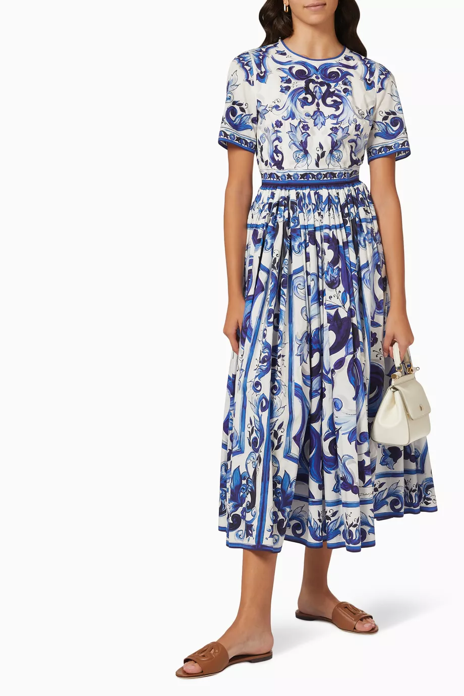 dolce gabbana blue majolica dress Dolce & Gabbana Majolica Printed Cotton Dress - BOPF