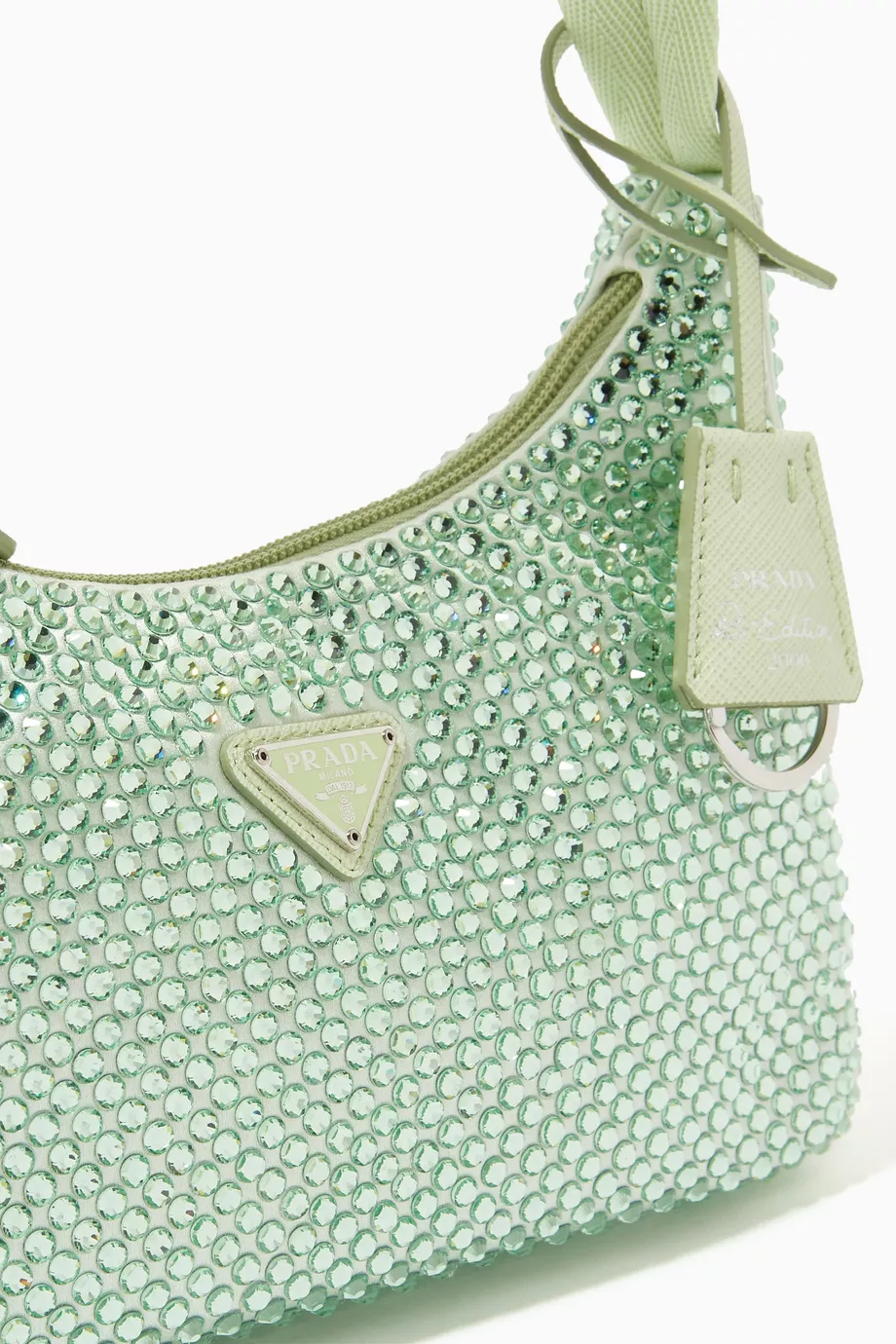 Buy Prada Green Mini Hobo Crystal studded Bag in Satin For Women Online Ounass Saudi