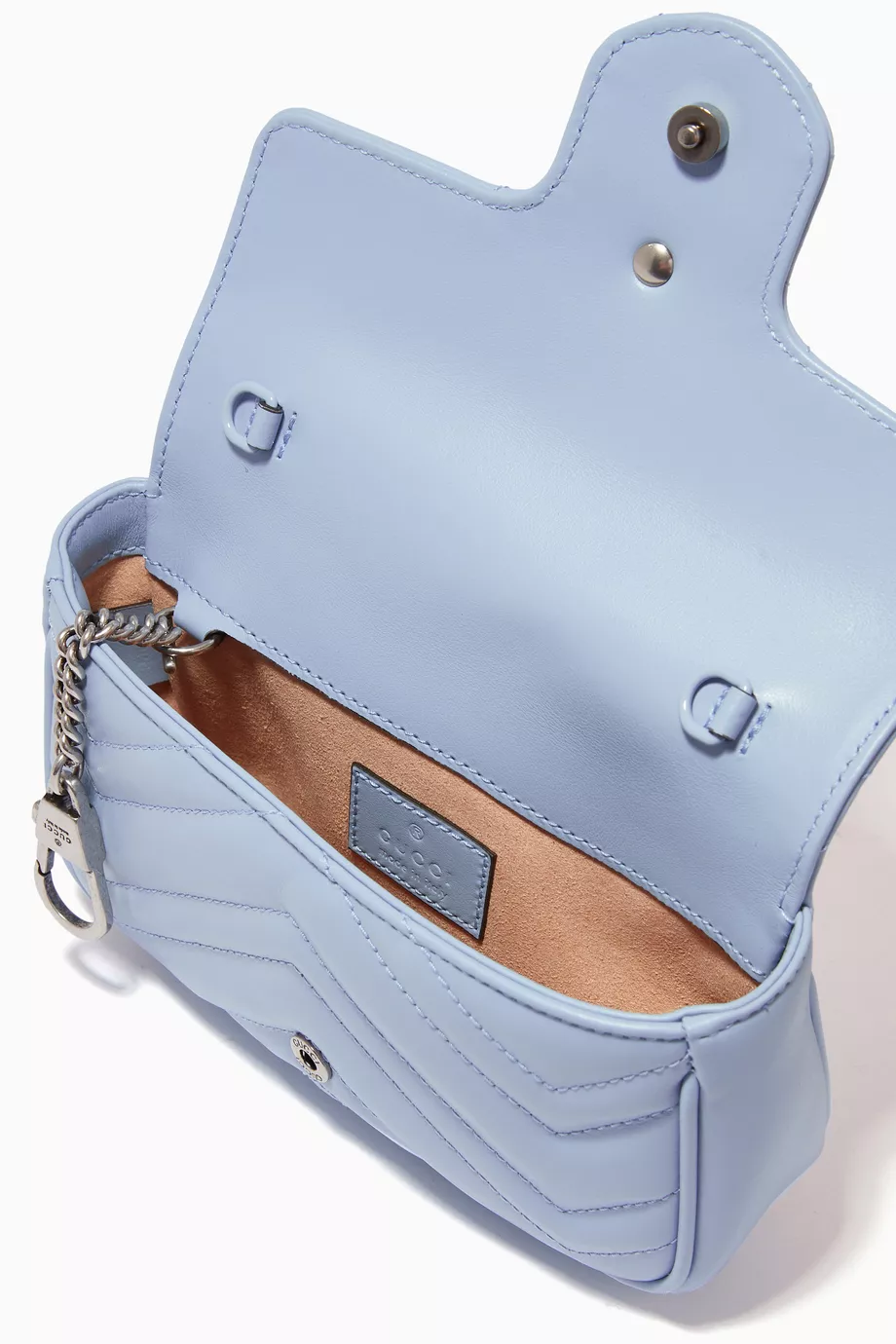 Gucci Light Blue Leather Belt Bag Gucci Calfskin Matelasse Monochrome GG Marmont Chain Belt  main image 4