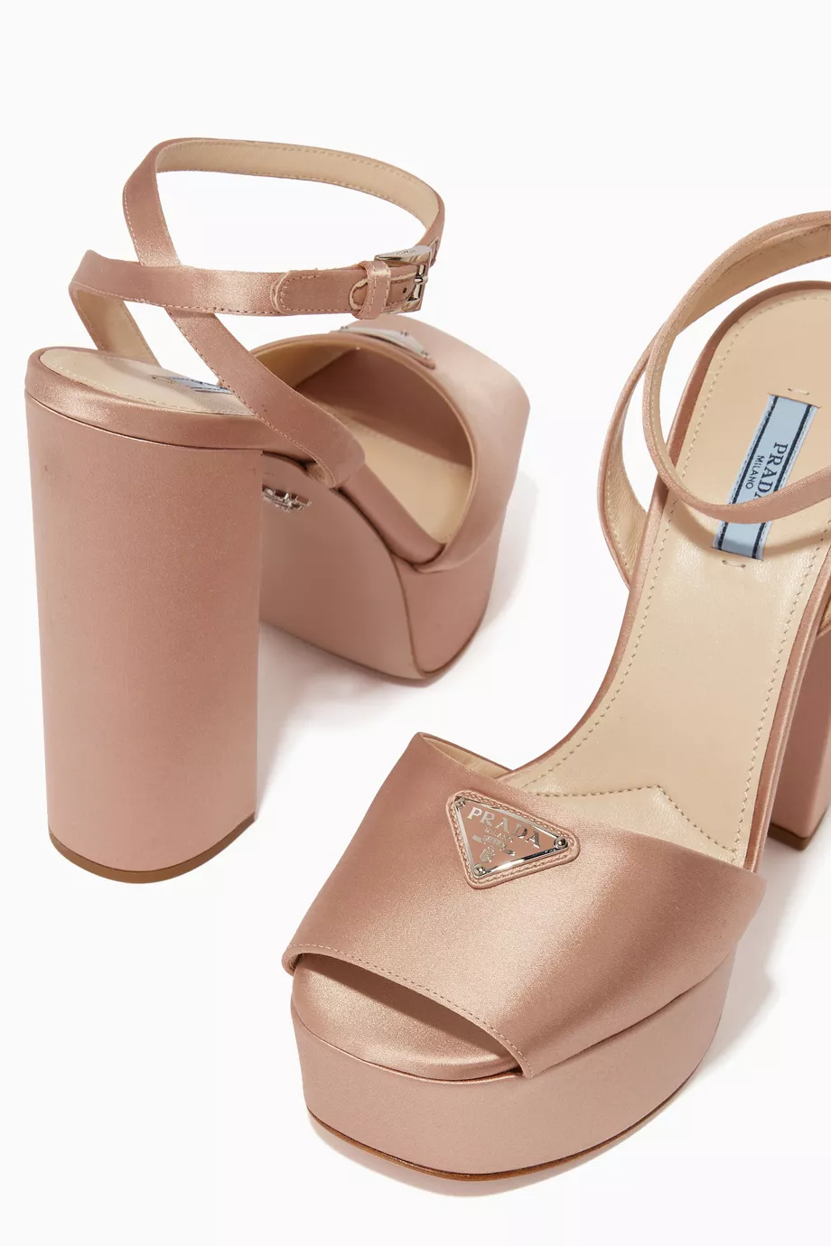Buy Prada Neutral Plateau Peep toe Platform Sandals in Satin For Women Online Ounass Saudi
