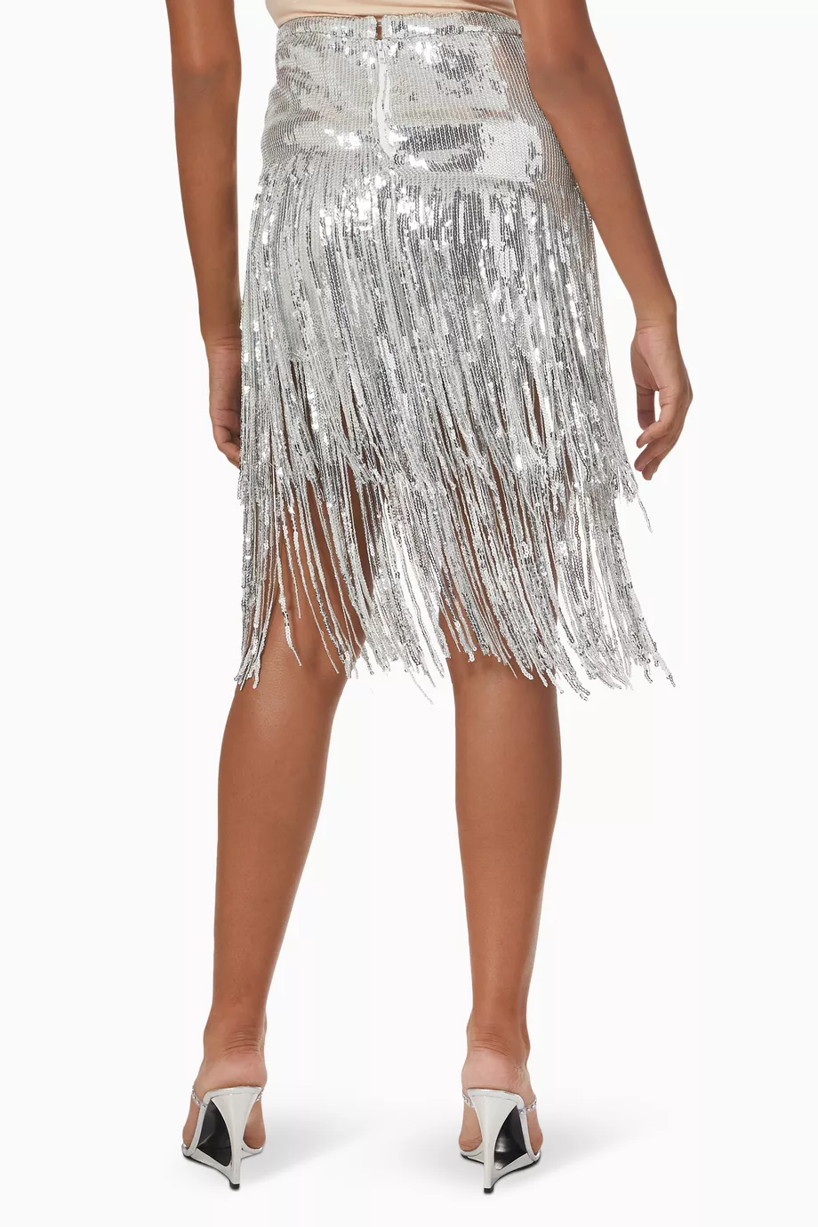 Zara Silver Sequin Fringe Skirt Zara Rhinestone Fringe Crop Top