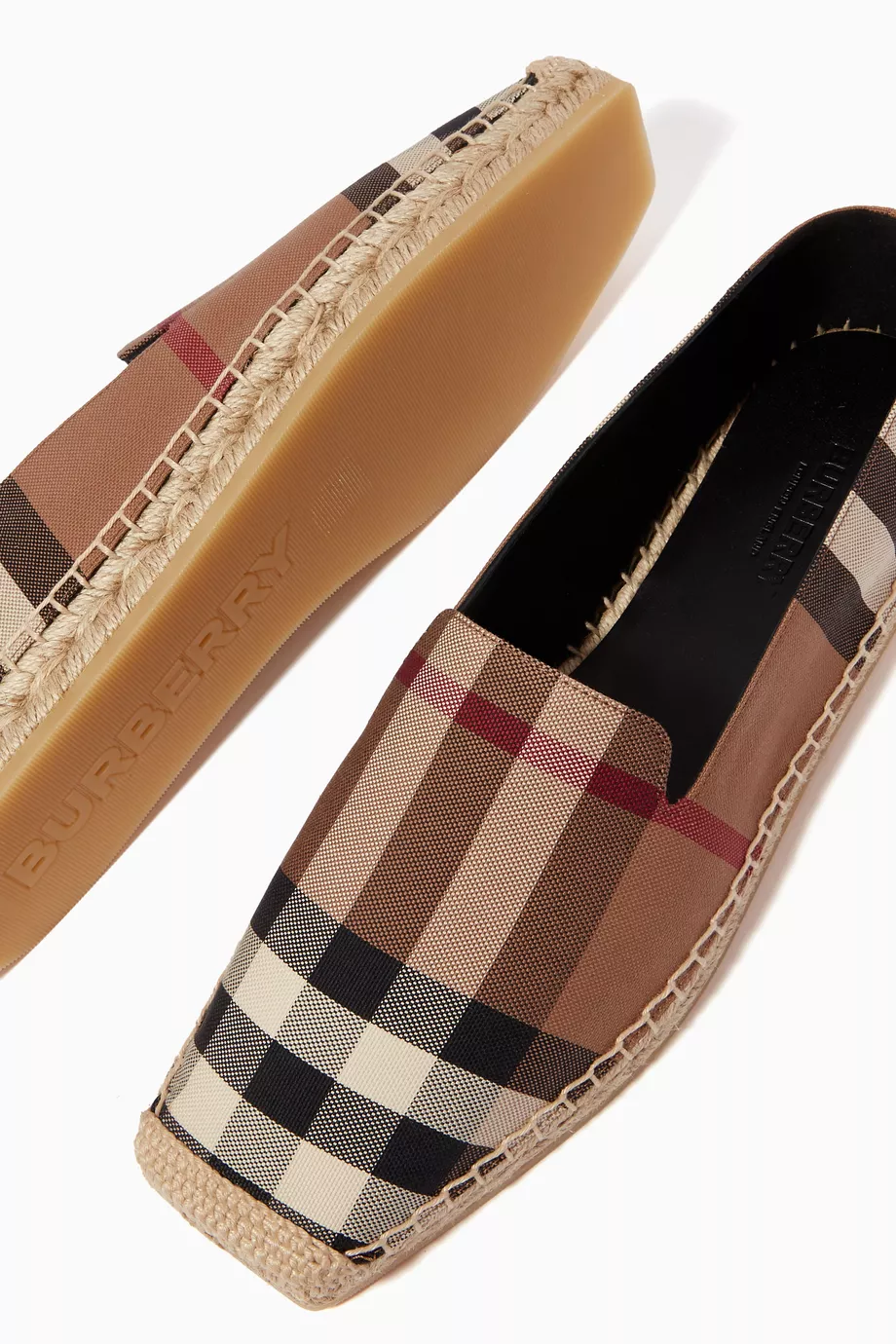 Vintage check and leather espadrilles top