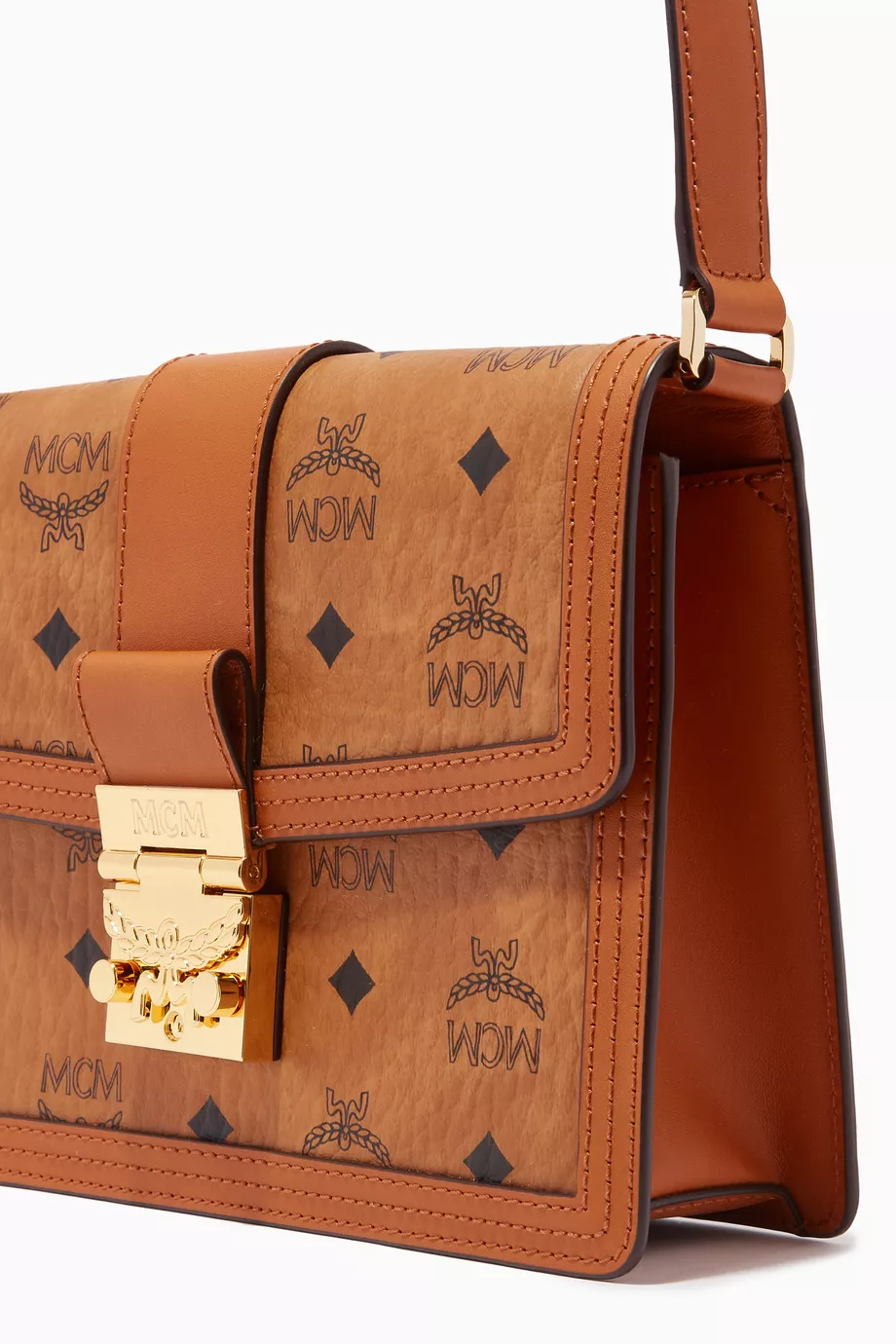 Buy MCM Brown Small Tracey Shoulder Bag in Visetos Coated