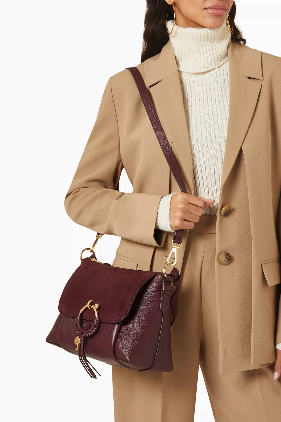 Buy See By Chloe Burgundy Joan Small Crossbody Bag in Suede Grained Leather For Women Online Ounass Saudi