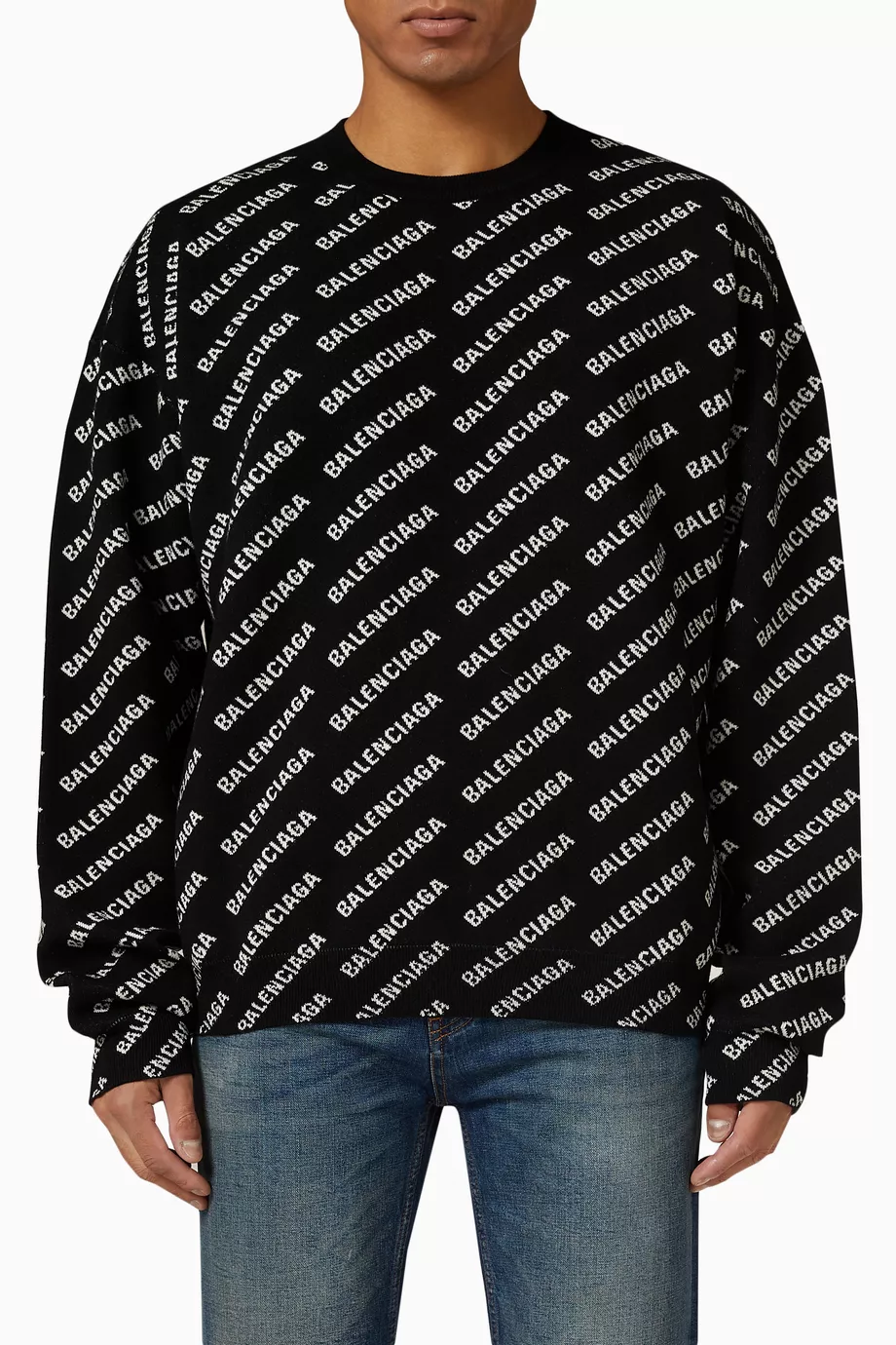 Buy Balenciaga Black Mini Allover Logo Sweater in Cotton Blend For - Main Image