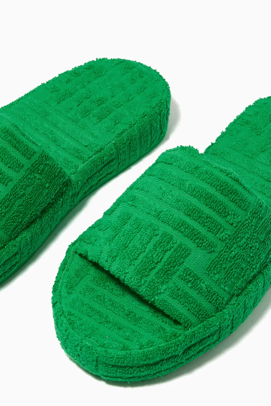 靴 BOTTEGA VENETA Resort Sponge Slides Buy Bottega Veneta Green Resort Sponge Slides in Cotton Terry