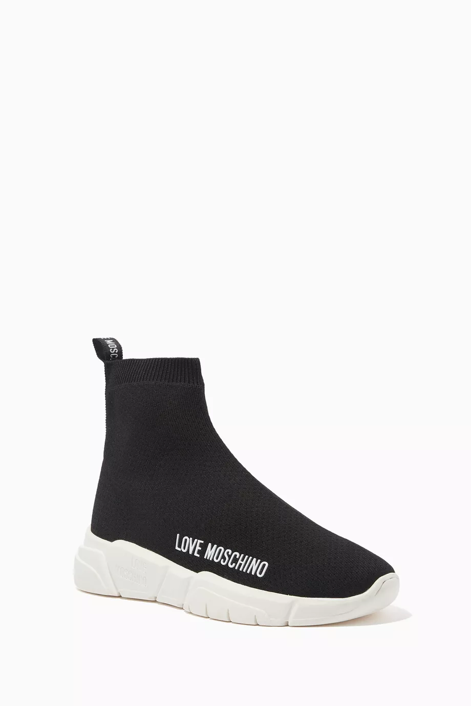 Buy Love Moschino Black Logo High top Sock Sneakers in Technical Knit For Women Online Ounass Saudi