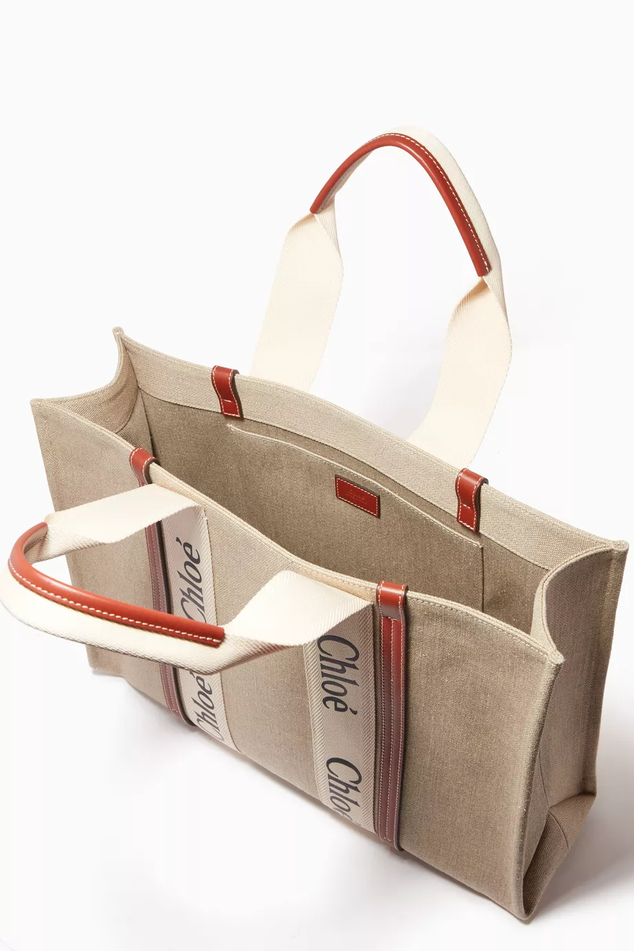 Buy Chloé Brown Large Woody Tote Bag in Canvas For Women Online