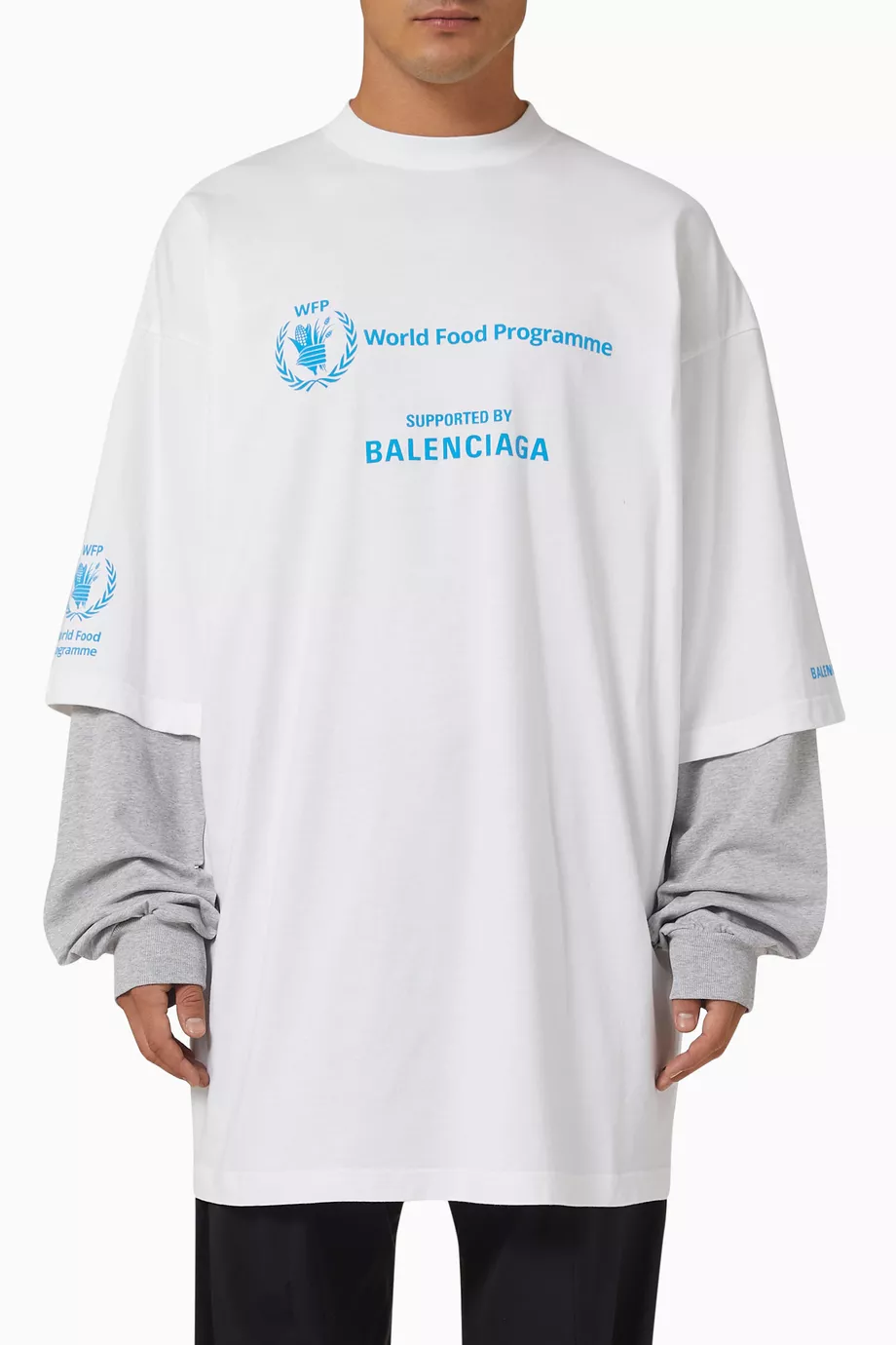 Buy Balenciaga White Double-Sleeve T-shirt in Cotton Jersey For