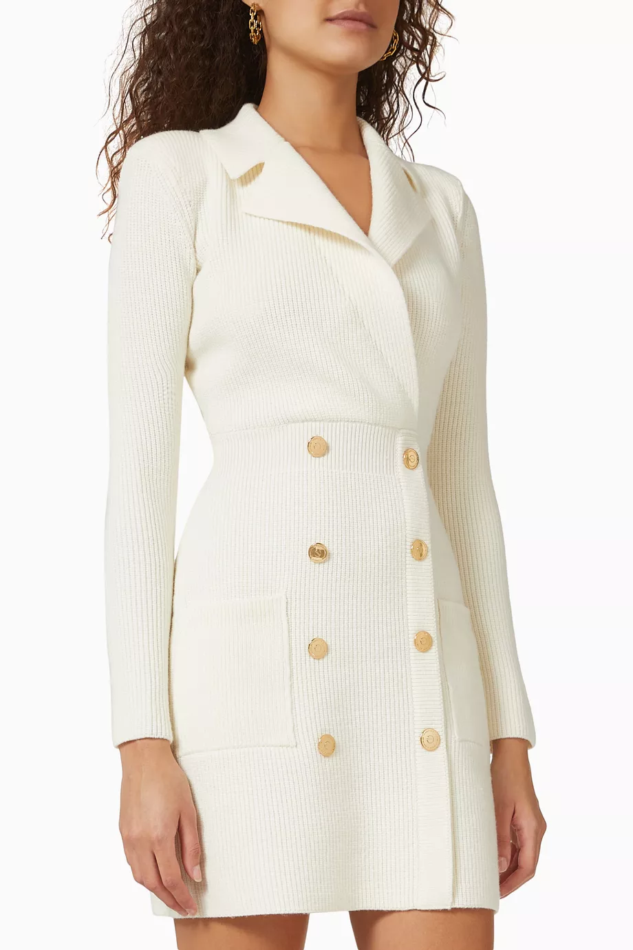 Buy Elisabetta Franchi Neutral Double-breasted Coat Dress in Wool Rib-knit  For Women Online | Ounass Saudi