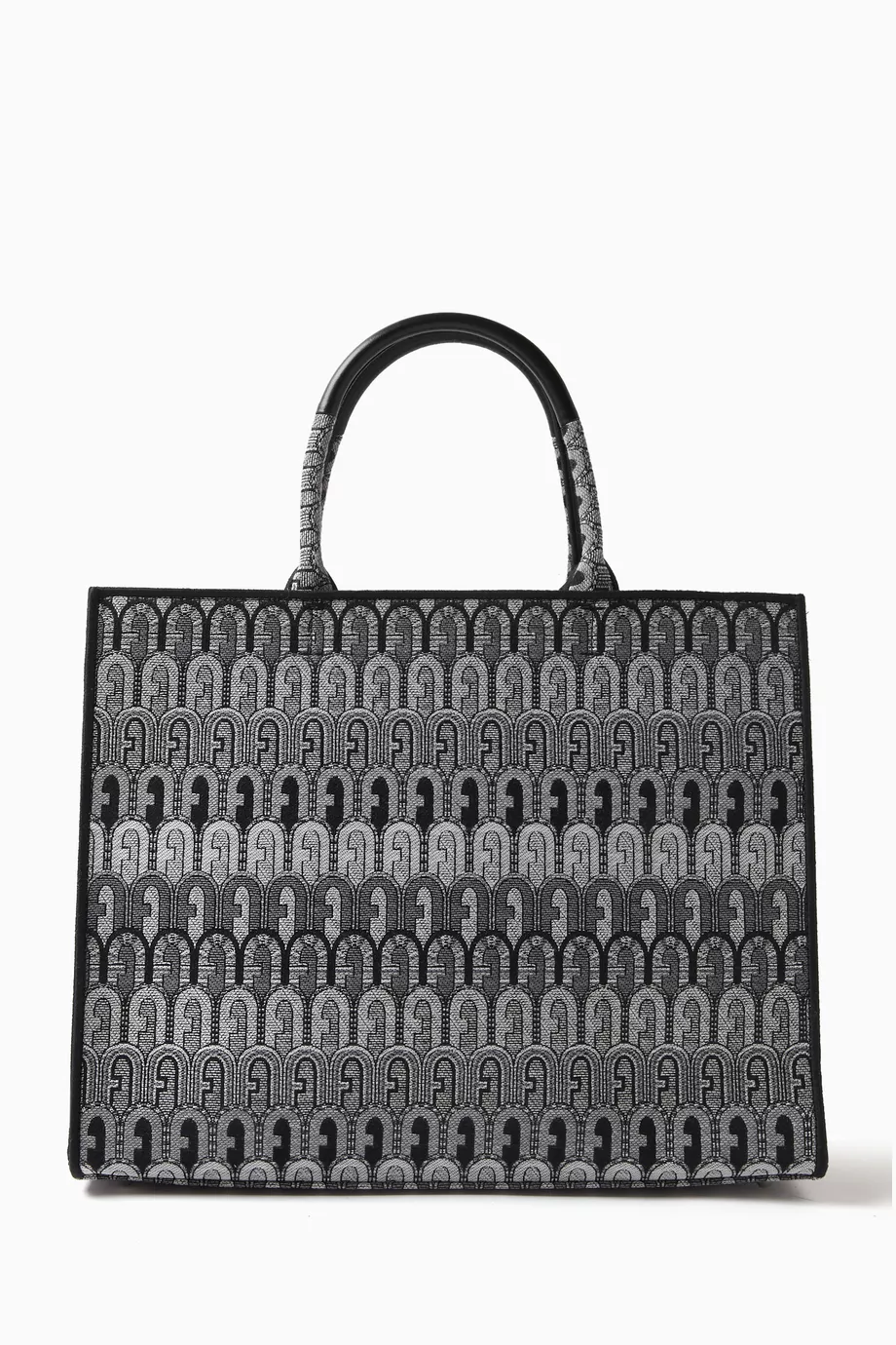 Buy Furla Black Opportunity Large Tote Bag in Logo Jacquard