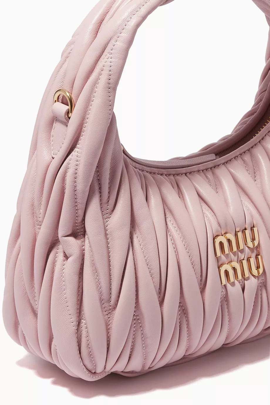 【関税&送料込】Miu Miu Light Pink Nappa Leather Slippers Begonia Pink Wander Matelassé Nappa Leather Hobo Bag | Miu Miu