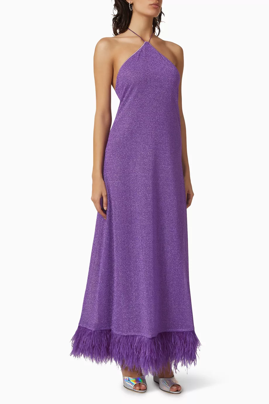 oseree purple dress Oseree Metallic Lurex Mini Dress