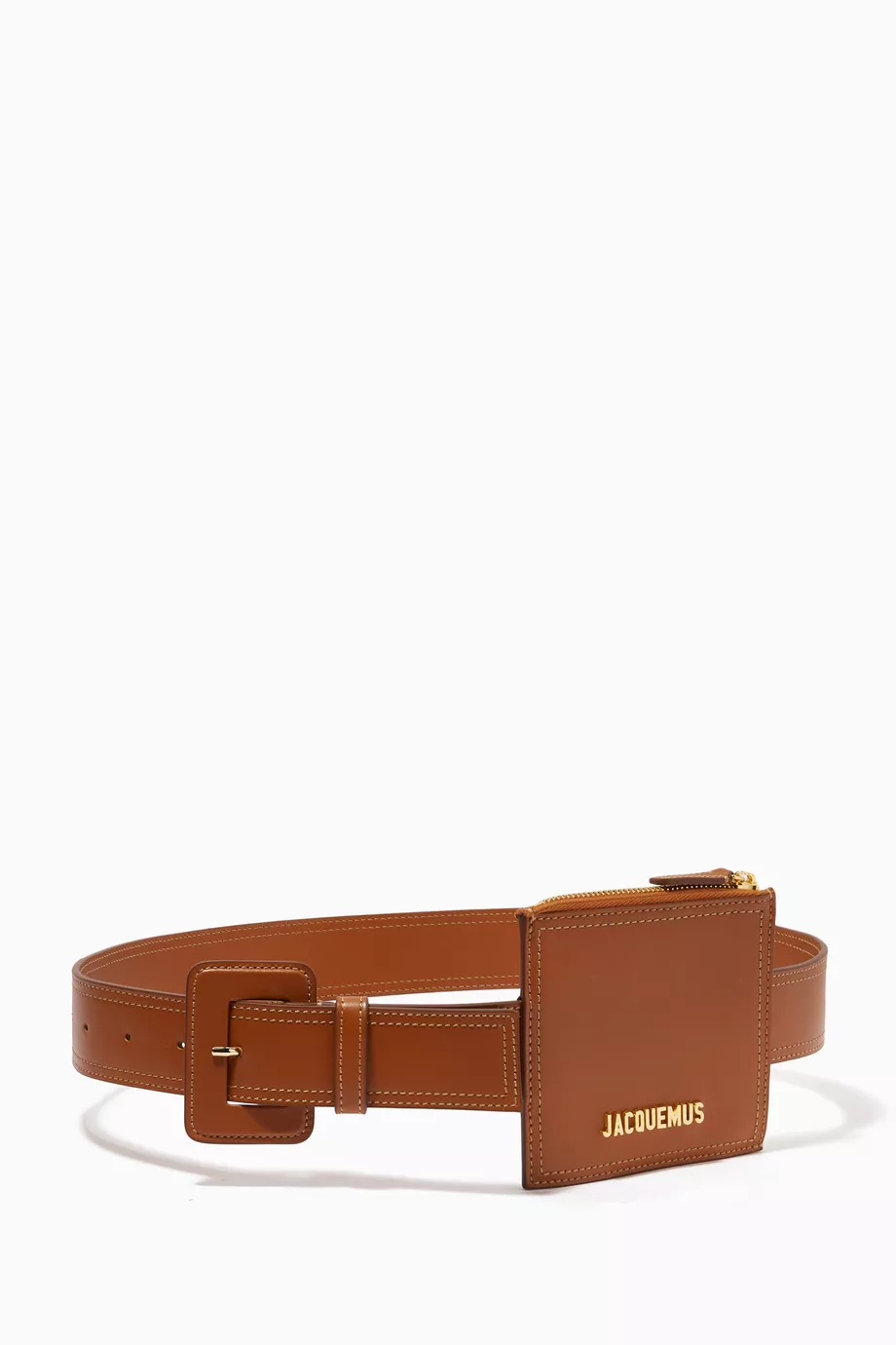 Buy Jacquemus Brown La Ceinture Carree Pouch Belt in Leather  display picture 2