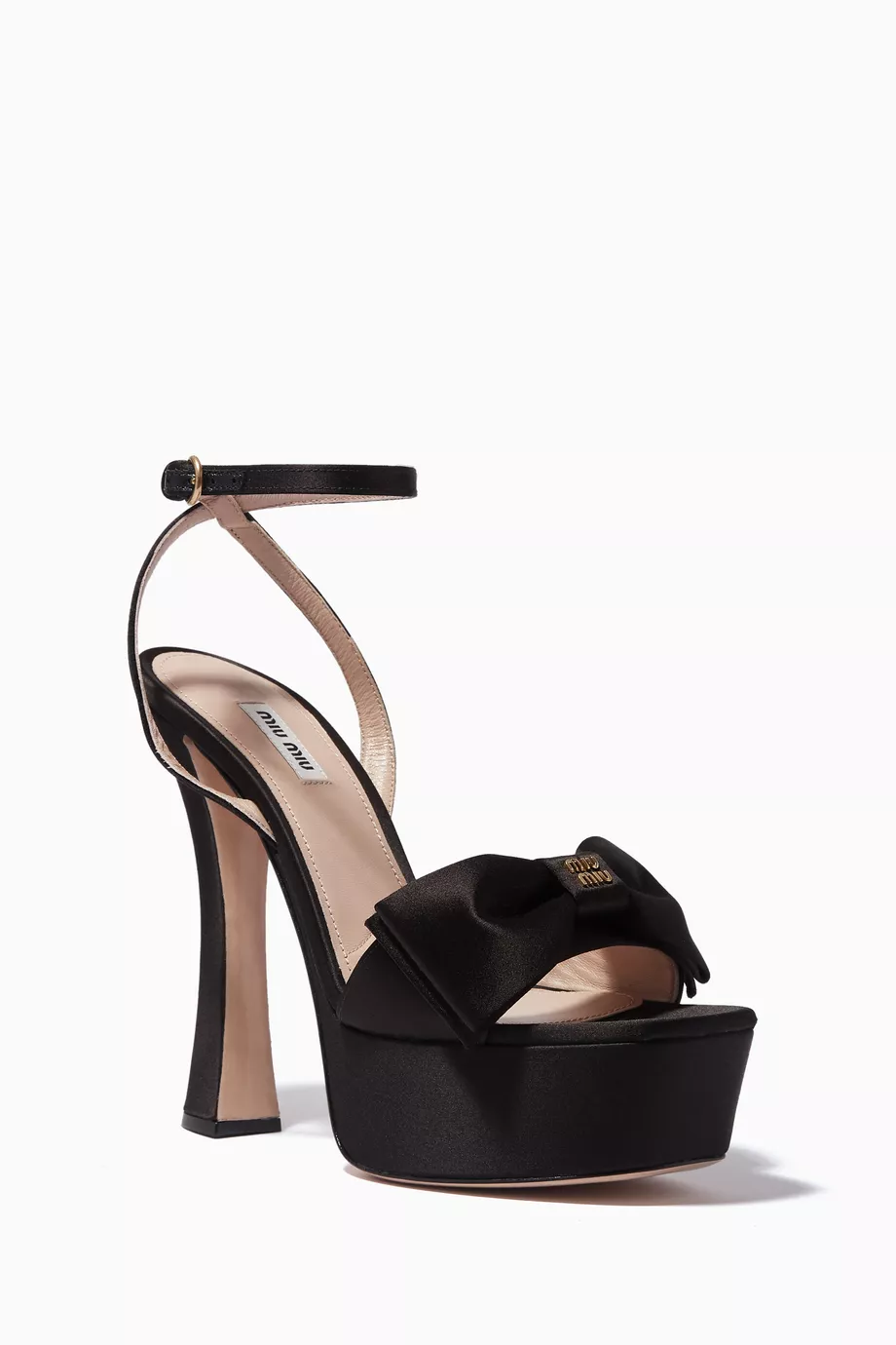 Buy Miu Miu Black Logo Bow 135 Platform Heel Sandals in Satin For Women Online Ounass Saudi