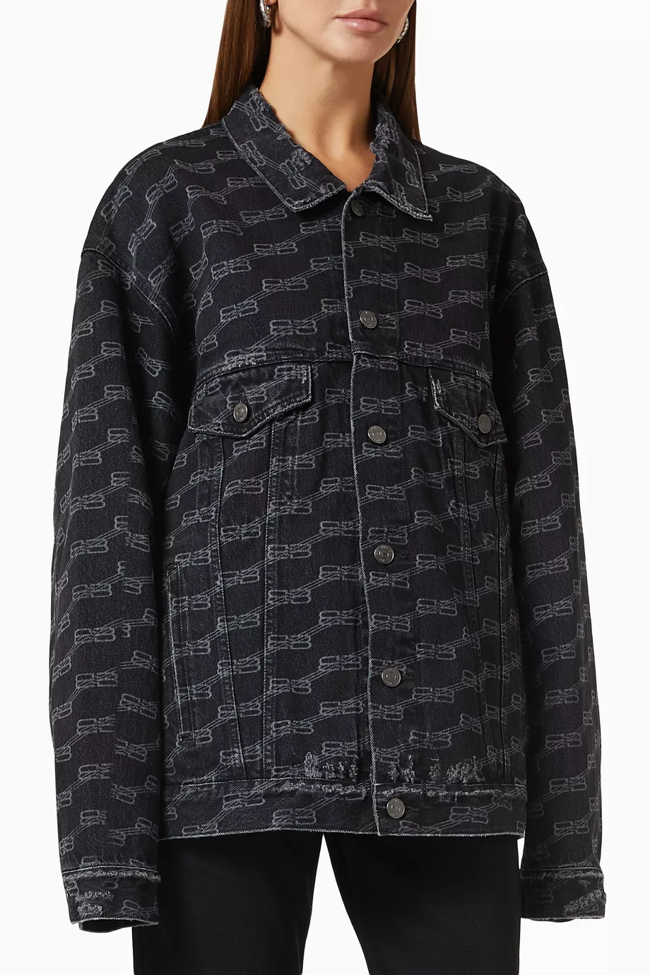 Buy Balenciaga Black BB Monogram Large Fit Jacket in Denim